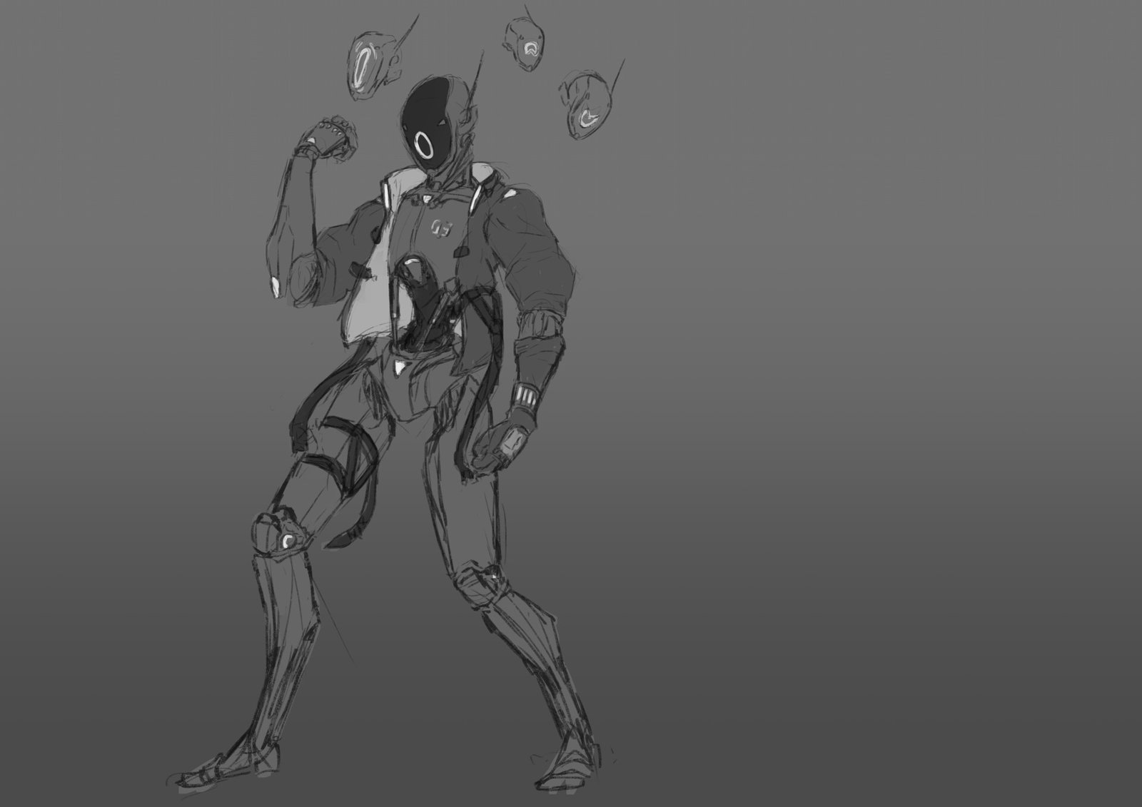 An initial design sketch for a robot character my 1st internship with Gatling Gecko Studios.